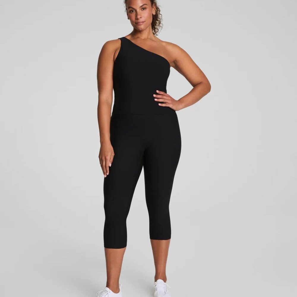 SPANX Petite LG Black Cropped Leggings High Waist Slim Fit